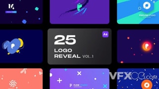 25个彩色简约基本图形滑动揭示logo动画视频片头AE模板