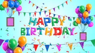 彩色气球牵着相框庆祝生日快乐卡通动画视频开场AE模板