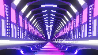 VJ视频素材霓虹科技灯光照射明亮隧道4K分辨率