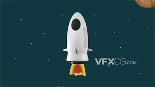 背景视频素材卡通宇宙载人航天火箭喷射上空