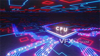 背景视频素材计算机系统控制核心CPU霓虹电路线条