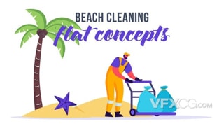 海滩清洁打扫清理垃圾MG动画图标元素视频AE模板