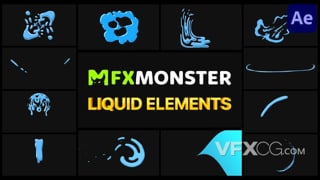 手绘液体流动水花动态图形元素卡通动画视频特效AE模板