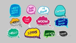 手绘卡通气泡语音文字设计包动画视频字幕AE模板