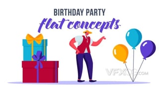 生日快乐举办派对狂欢MG场景动画平面卡通视频AE模板