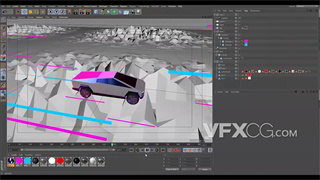 C4D教程科幻复古抽象霓虹色彩汽车场景动画制作