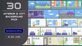 平面室内城市动态背景设计场景效果元素视频AE模板