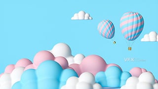C4DR18建模卡通风格彩色白云热气球三维模型
