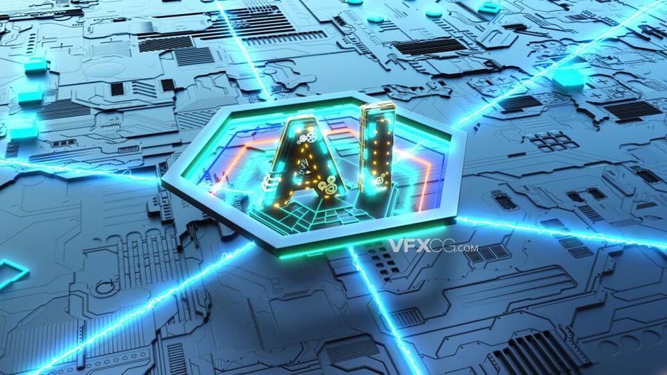 CINEMA4D制作三维科幻高级AI智能芯片主板三维工程