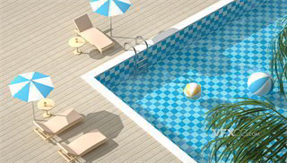 C4D制作夏日清凉休闲度假泳池场景模型