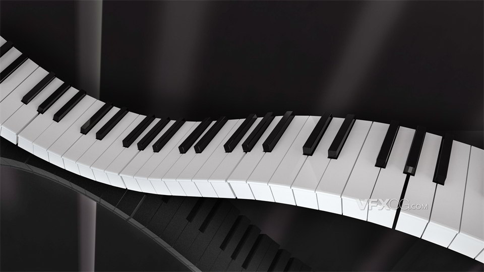 C4D建模创意扭曲波浪钢琴黑白键模型