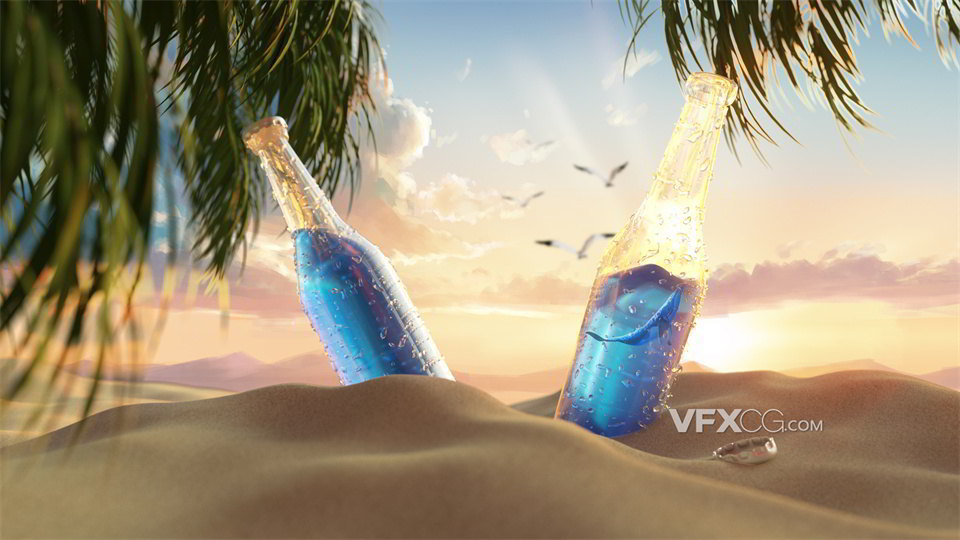 C4D制作夏日沙滩聚会创意饮料场景模型