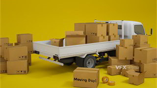C4D制作大型货车搬家运货场景模型