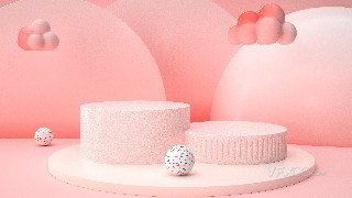 C4D模型粉色气球甜美氛围几何展台电商背景