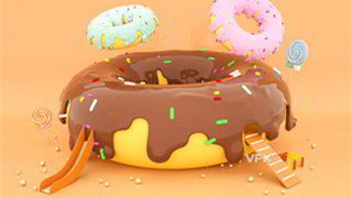 C4D制作卡通巨型甜甜圈梦幻创意背景模型