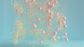 C4D制作浪漫氛围感悬浮半空粉金气球背景