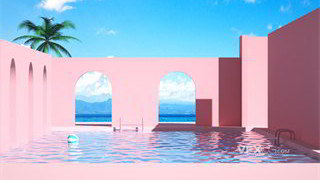 粉色少女清凉夏日室外泳池C4D场景模型