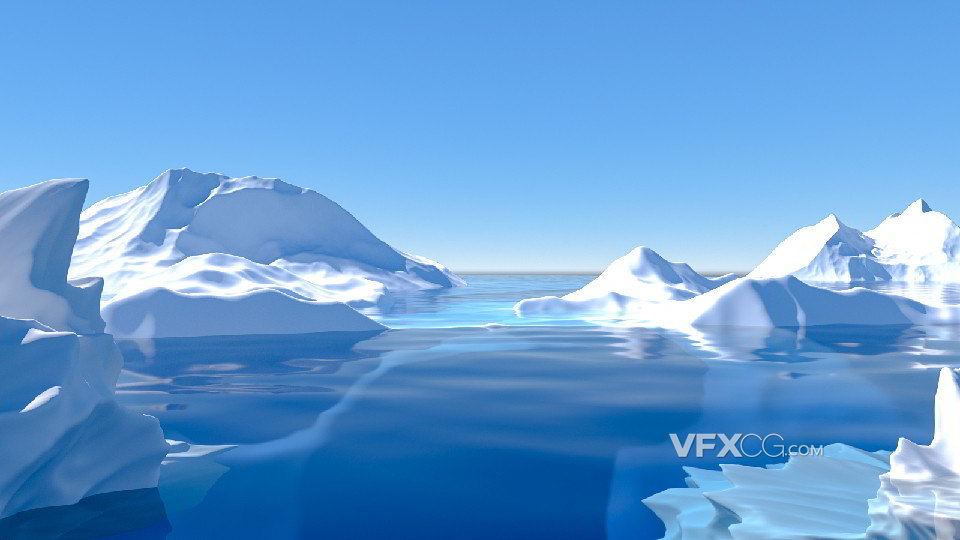 C4D制作冰天雪地冰川河流场景模型