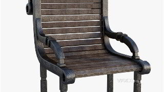 C4D建模老旧复古铁制工艺木板椅模型