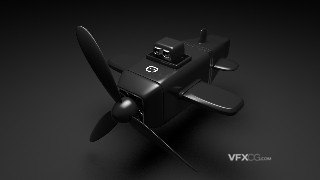 C4D建模卡通Q版黑色小飞机玩具模型