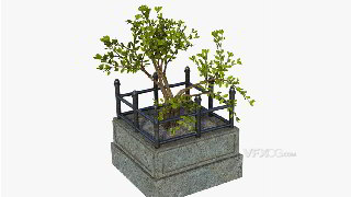 C4D制作中小型石砖盆栽景观绿化植物模型