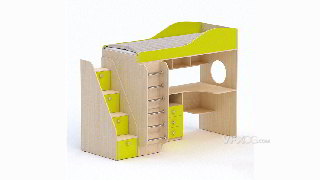 3DSMAX建模上床下桌木柜阶梯儿童床设计模型