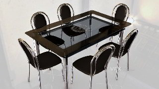 C4D建模黑透印花玻璃工作桌椅模型
