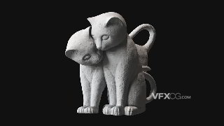 3DSMAX建模石塑陶泥猫咪亲昵雕像3D模型