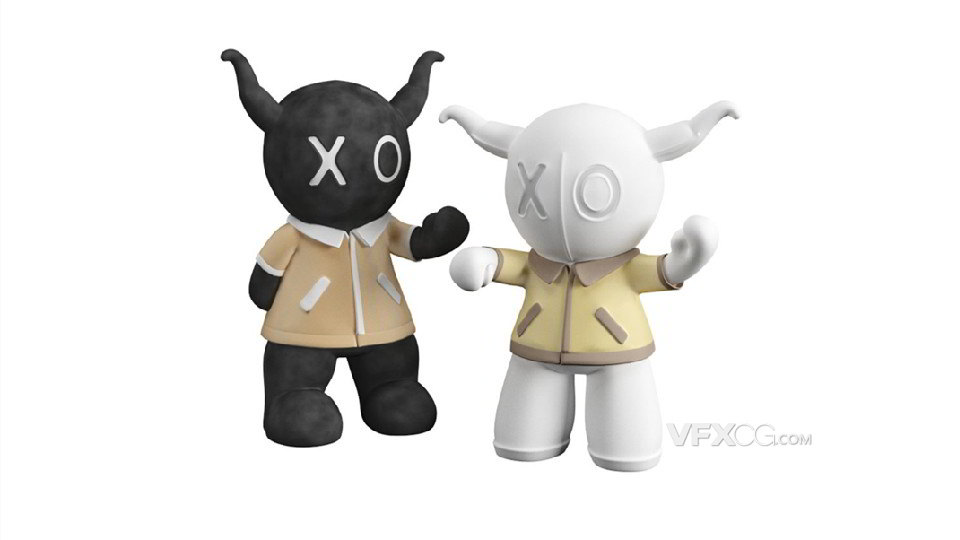 3DSMAX建模卡通Q版XO黑白娃娃3d模型