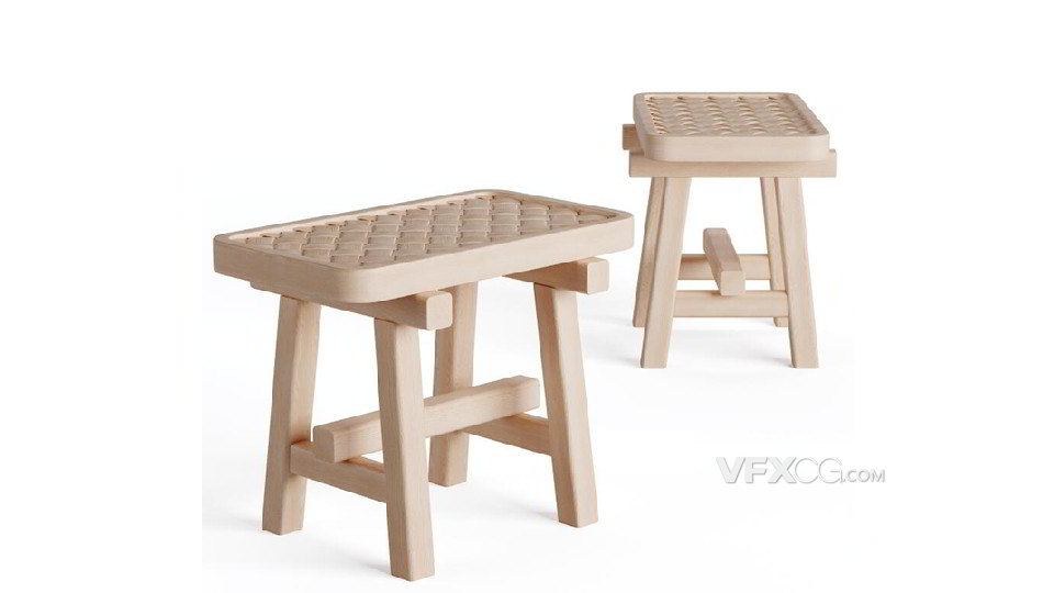 3DSMAX建模木质简约藤编小板凳子3d模型