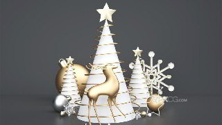 C4D制作圣诞节梦幻立体圣诞树麋鹿装饰模型