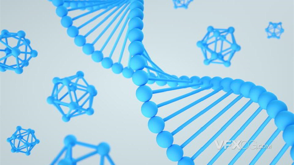C4D制作蓝色晶格生物DNA基因链条3D模型