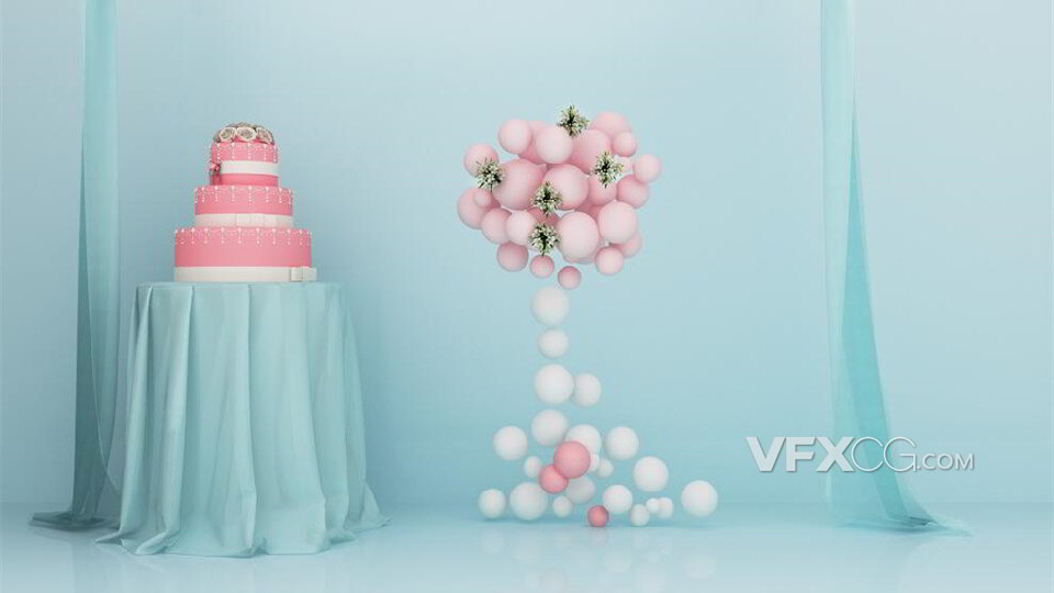 3dsMAX制作彩色气球三层蛋糕婚礼装饰模型