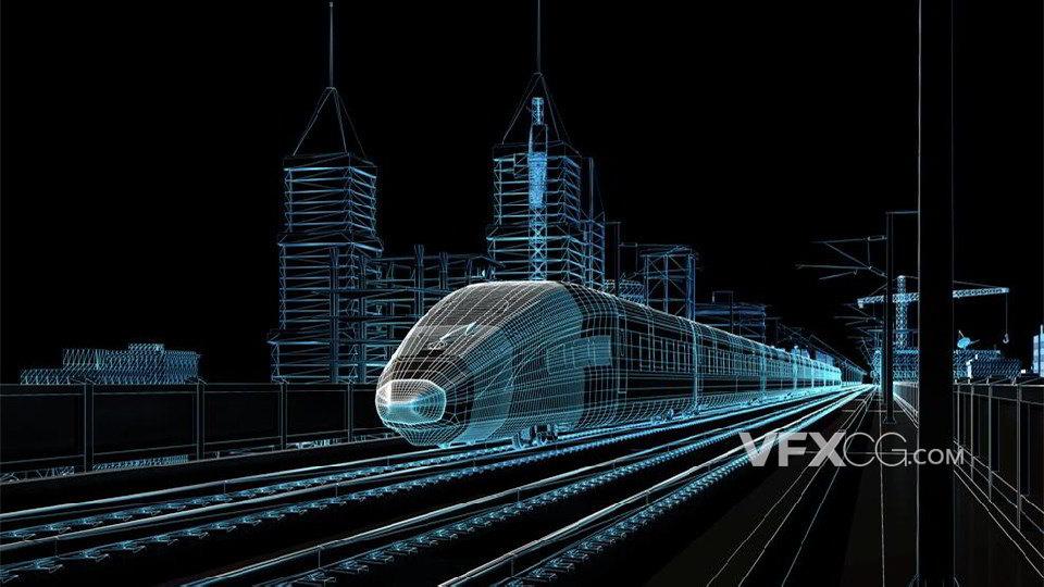3dsMAX制作高铁动车城市科技线条3D场景模型