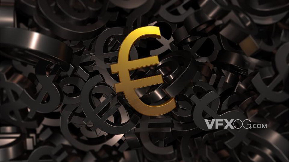 C4D制作黄金金属质感欧盟货币3D图标模型