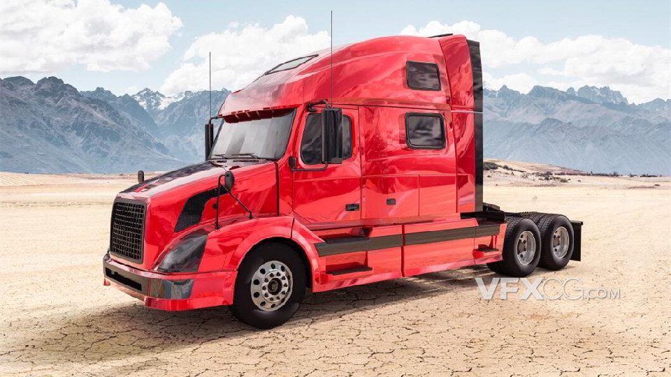 C4D制作红色大头车长途重卡运输货车3D模型