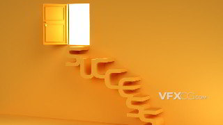 C4D制作抽象创意设计感英文字母楼梯3D模型