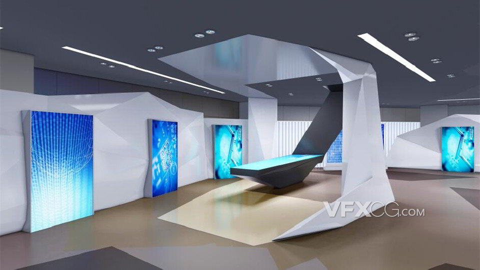 3dsMAX制作几何造型科技馆室内展厅模型