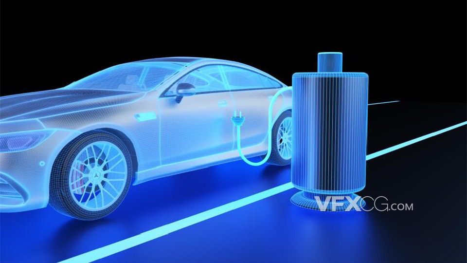 C4D制作虚拟全息新能源汽车充电柱场景模型