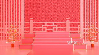 C4D制作创意中国风奢华红毯阶梯展台模型