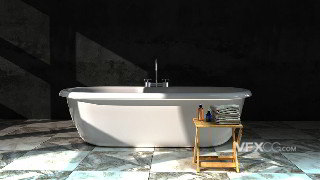 C4D制作简约宽阔家居卫浴浴缸室内空间模型