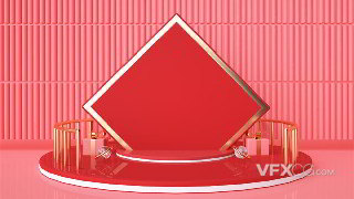 C4D制作红色方块舞台电商展台空间背景模型