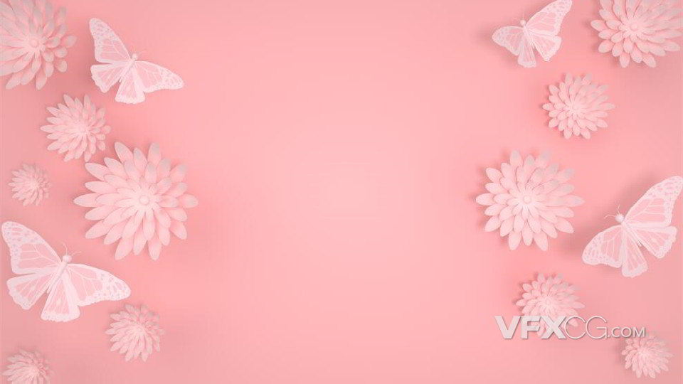 C4D制作卡通清新唯美浮雕花与蝴蝶背景模型