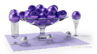 C4D制作紫色圆球托盘水杯玻璃器皿模型