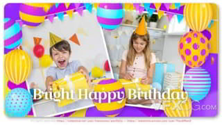 多彩明亮气球摇摆小孩生日快乐纪念幻灯片视频相册AE模板