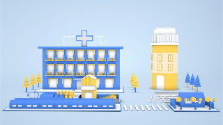 C4D制作卡通3D插画风医院小区建筑场景模型