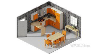 3dsMAX制作家居住宅室内厨房样板空间模型