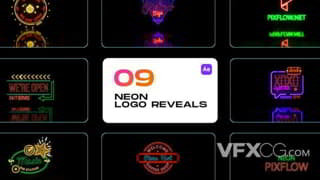 9组彩色霓虹灯城市商业街logo显示动画视频AE模板