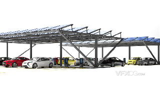 3dsMAX制作太阳能汽车充电停车场场景模型