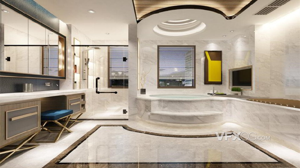 3dsMAX制作现代奢华卫生间浴室场景模型